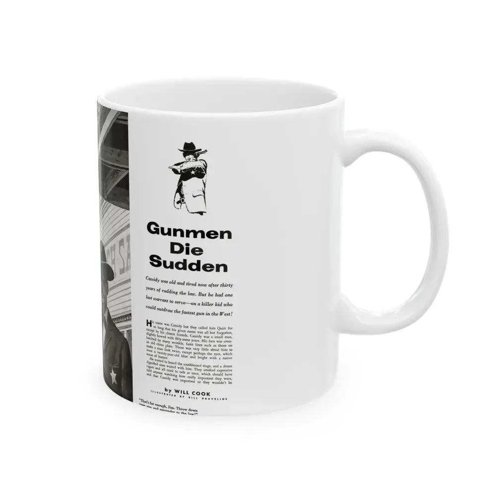 Gunmen Die Sudden, Adventure, May 1957 - White Coffee Mug - Go Mug Yourself