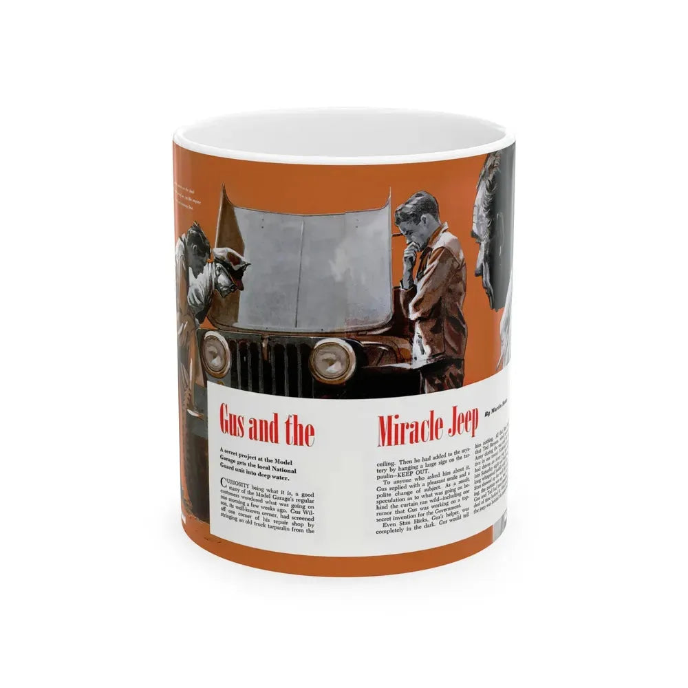 Gus and the Miracle Jeep, Popular Science, August 1950 - White Coffee Mug 11oz - Go Mug Yourself