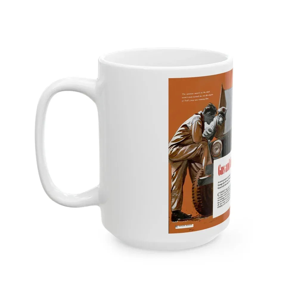 Gus and the Miracle Jeep, Popular Science, August 1950 - White Coffee Mug - Go Mug Yourself