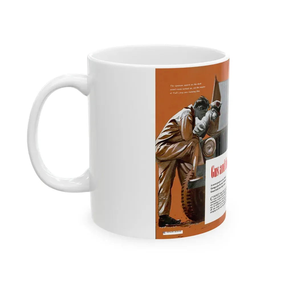 Gus and the Miracle Jeep, Popular Science, August 1950 - White Coffee Mug - Go Mug Yourself