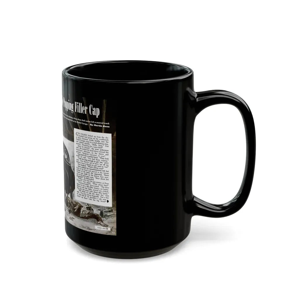 Gus and the Popping Filler Cap, Popular Science, March 1950 - Black Coffee Mug - Go Mug Yourself