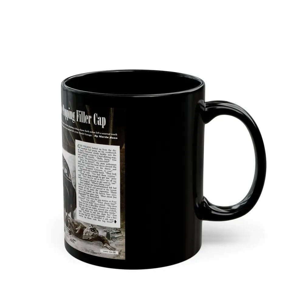Gus and the Popping Filler Cap, Popular Science, March 1950 - Black Coffee Mug - Go Mug Yourself