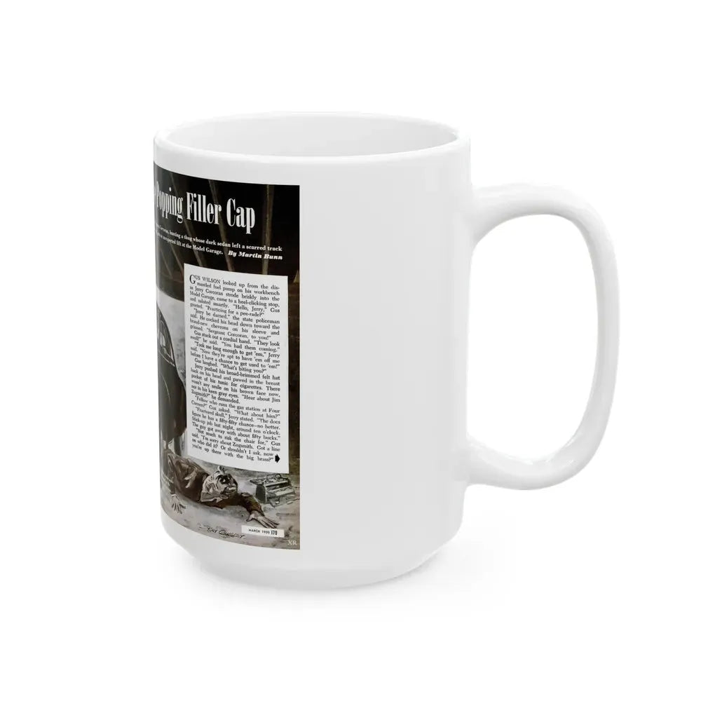 Gus and the Popping Filler Cap, Popular Science, March 1950 - White Coffee Mug - Go Mug Yourself