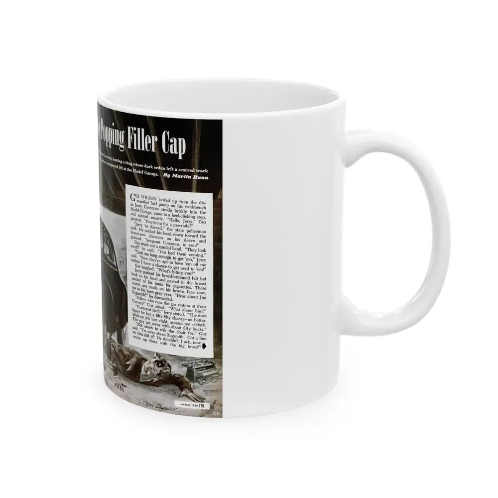 Gus and the Popping Filler Cap, Popular Science, March 1950 - White Coffee Mug - Go Mug Yourself