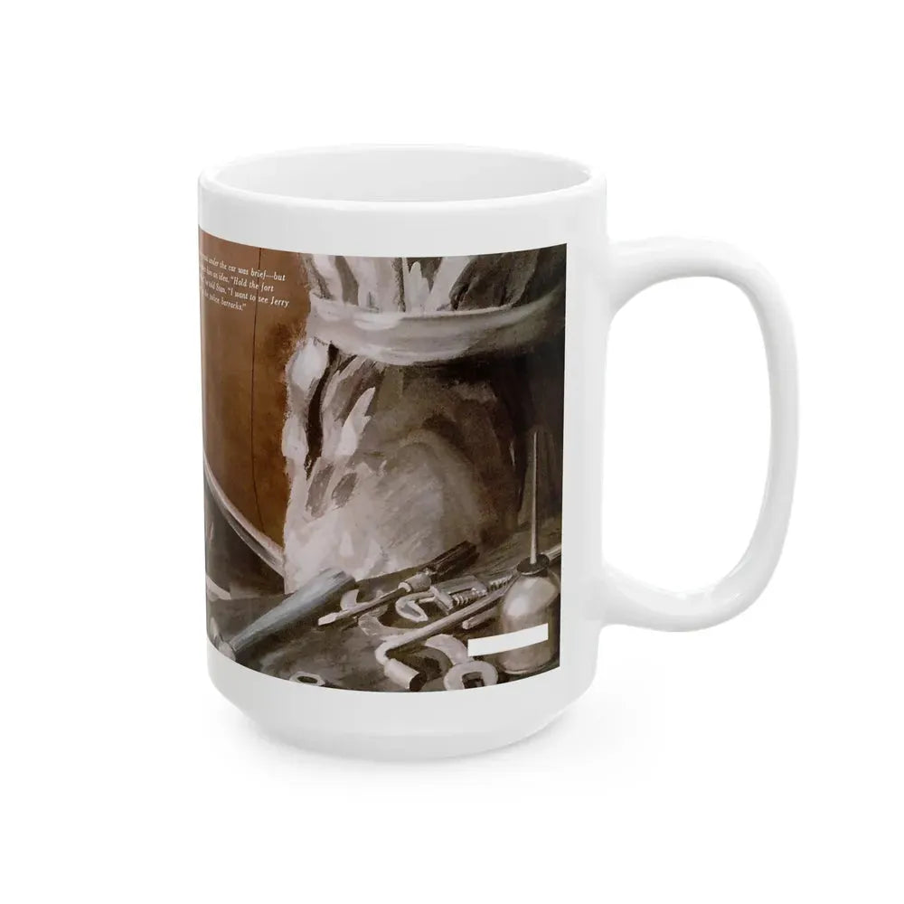 Gus Parlays a Pair of Hunches, Popular Science, February 1951 - White Coffee Mug - Go Mug Yourself