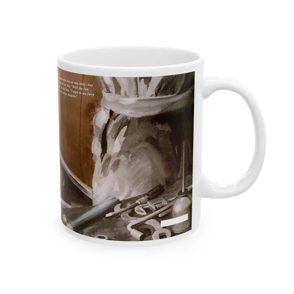 Gus Parlays a Pair of Hunches, Popular Science, February 1951 - White Coffee Mug - Go Mug Yourself