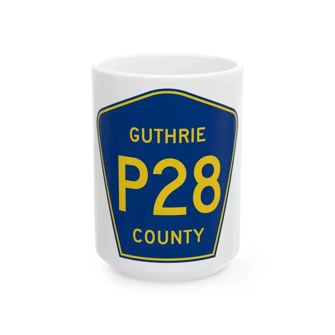 Guthrie County Route P28 IA (Iowa) (Road Sign) White Coffee Mug 15oz - Go Mug Yourself