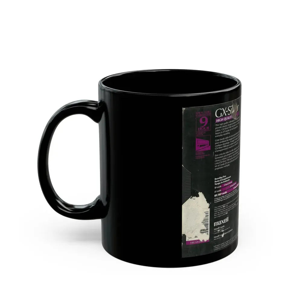GX SILVER MAXELL VIDEOCASSETTE BLANK TAPE (VHS COVER) - Black Coffee Mug - Go Mug Yourself
