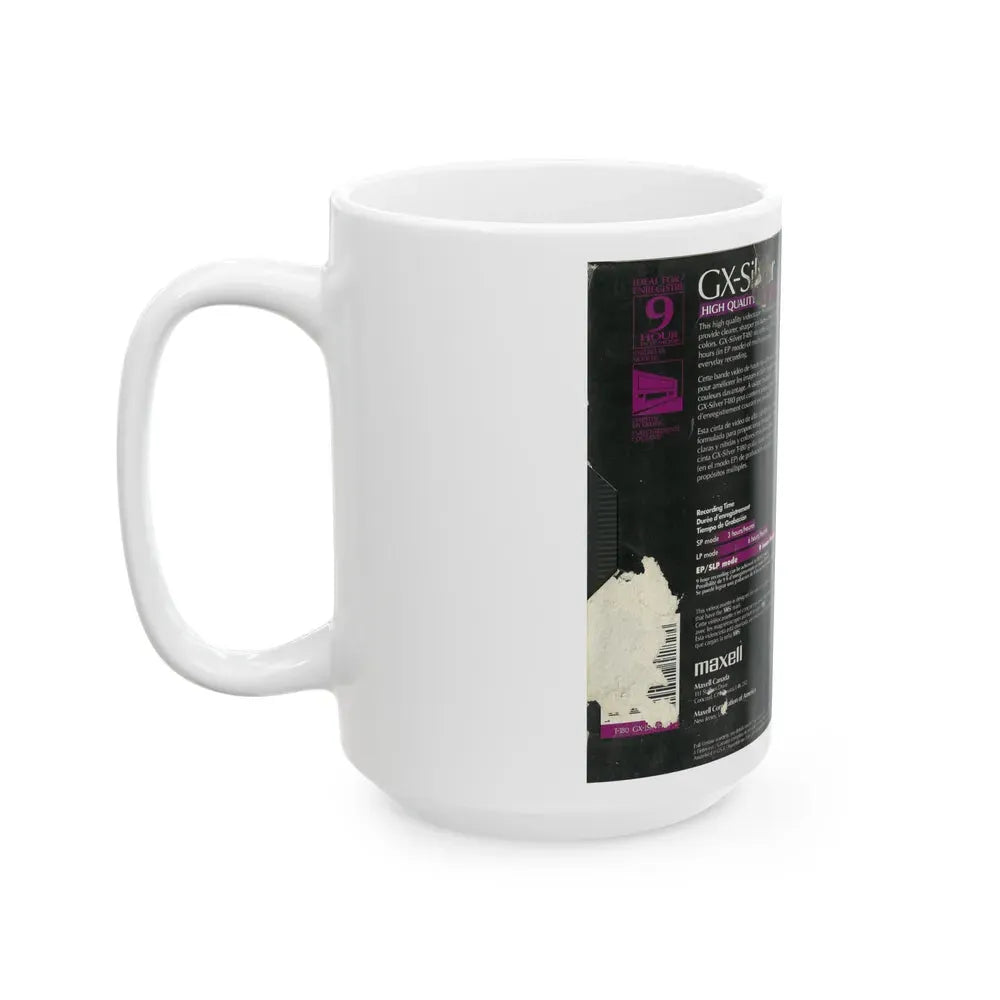 GX SILVER MAXELL VIDEOCASSETTE BLANK TAPE (VHS COVER) - White Coffee Mug - Go Mug Yourself