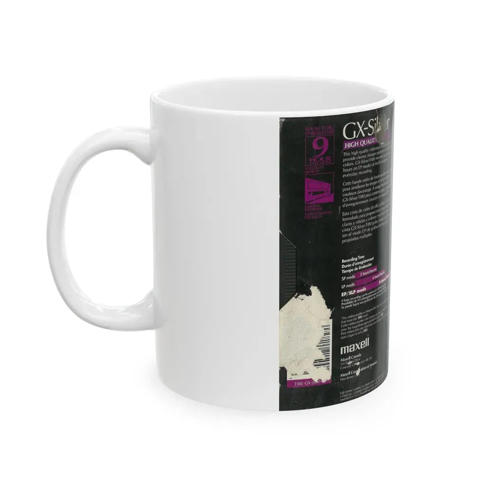 GX SILVER MAXELL VIDEOCASSETTE BLANK TAPE (VHS COVER) - White Coffee Mug - Go Mug Yourself