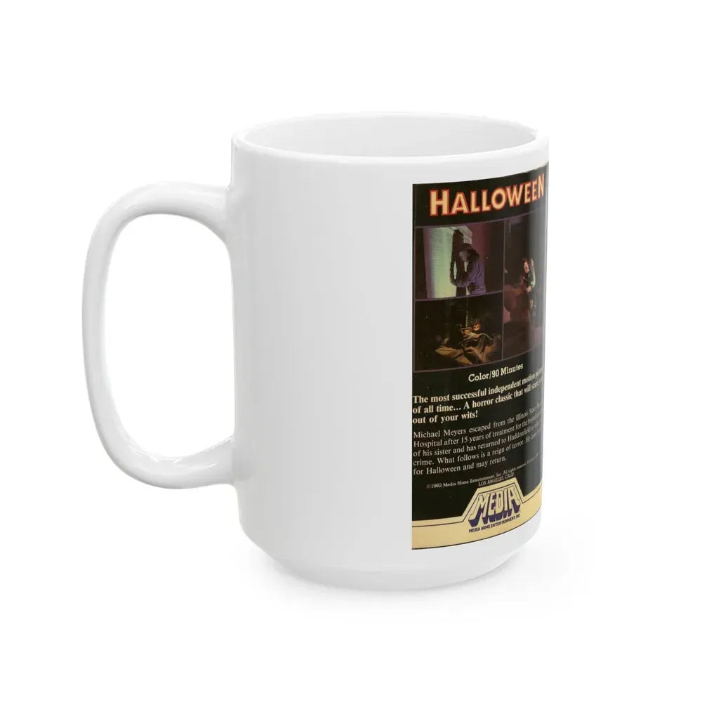 HALLOWEEN MEDIA HOME ENTERTAINMENT (VHS COVER) - White Coffee Mug - Go Mug Yourself