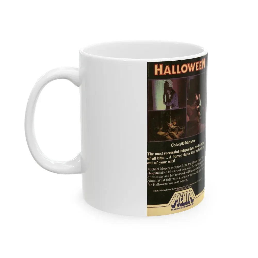HALLOWEEN MEDIA HOME ENTERTAINMENT (VHS COVER) - White Coffee Mug - Go Mug Yourself