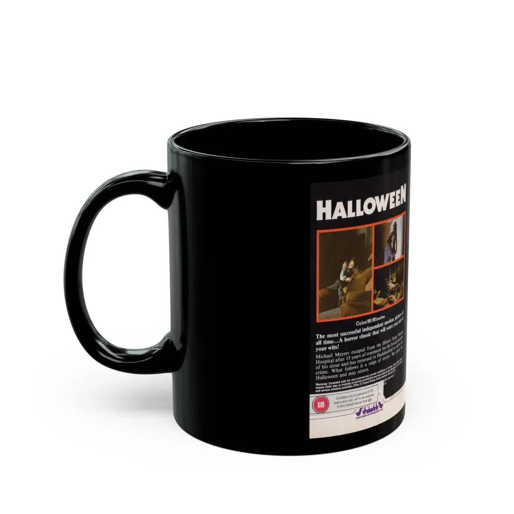 HALLOWEEN MEDIA HOME ENTERTAINMENT VHS (VHS COVER) - Black Coffee Mug - Go Mug Yourself