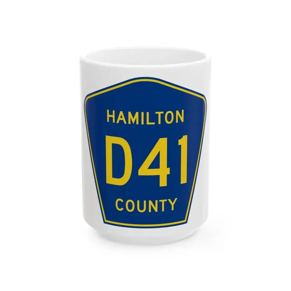 Hamilton County Route D41 IA (Iowa) (Road Sign) White Coffee Mug 15oz - Go Mug Yourself