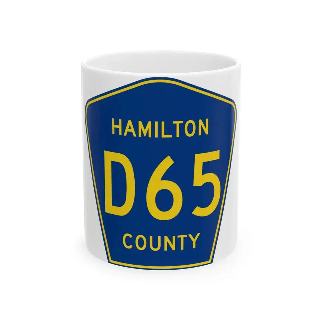 Hamilton County Route D65 IA (Iowa) (Road Sign) White Coffee Mug 11oz - Go Mug Yourself