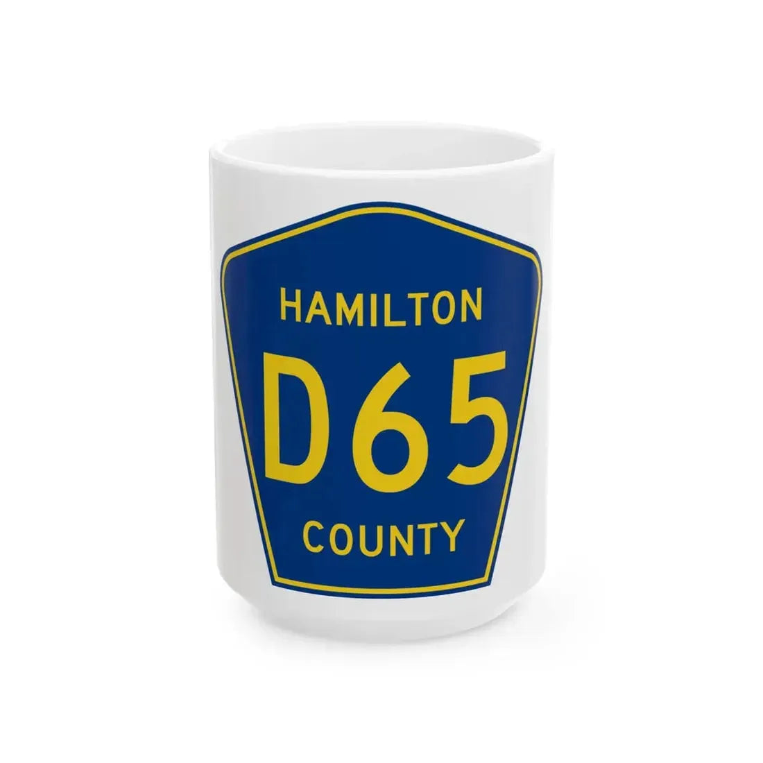 Hamilton County Route D65 IA (Iowa) (Road Sign) White Coffee Mug 15oz - Go Mug Yourself
