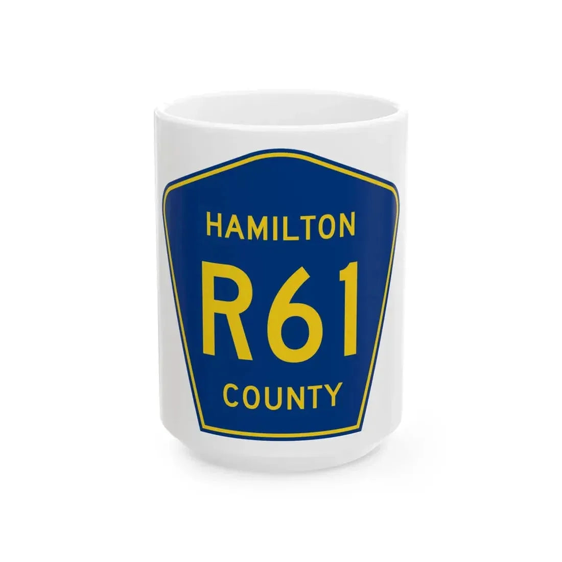Hamilton County Route R61 IA (Iowa) (Road Sign) White Coffee Mug 15oz - Go Mug Yourself