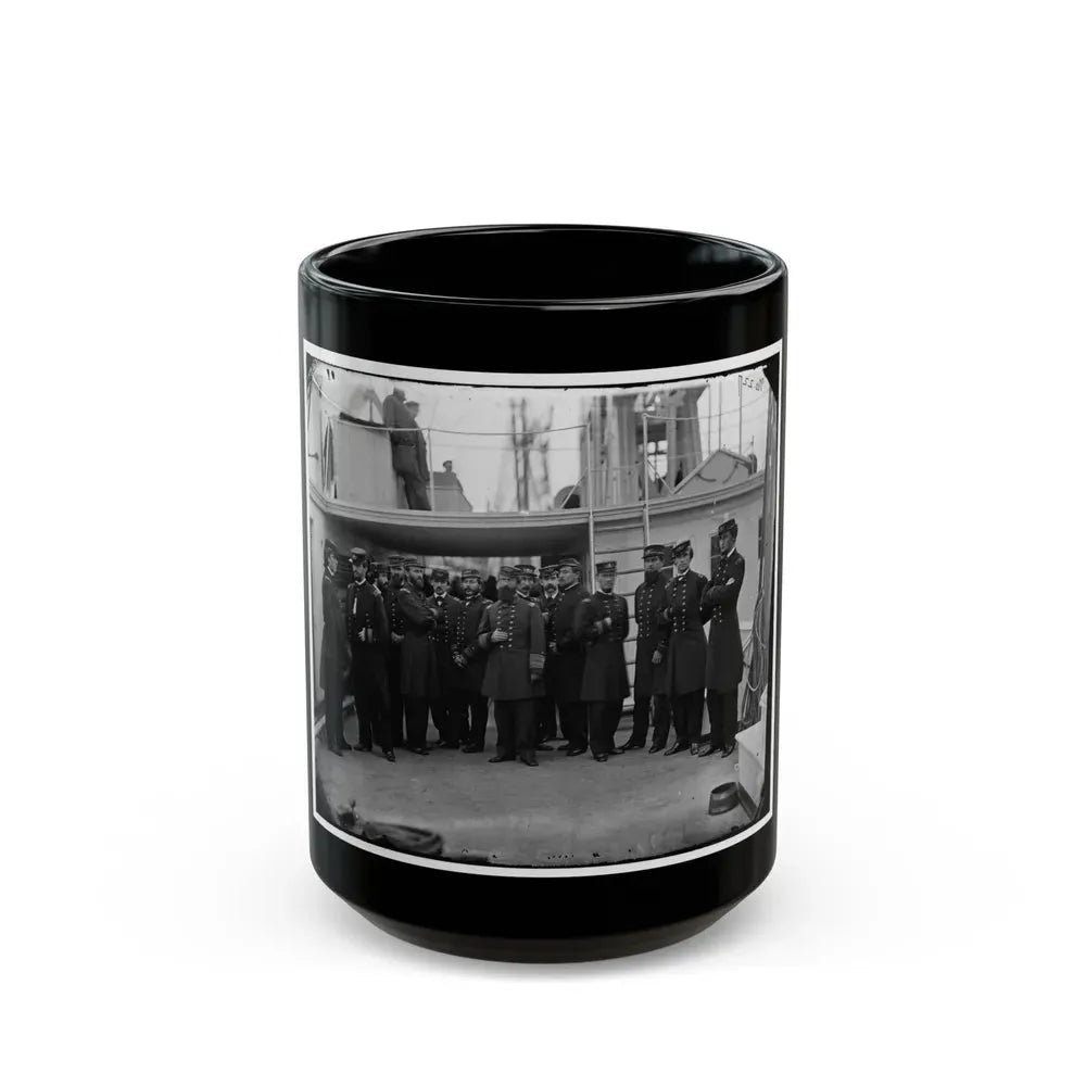 Hampton Roads, Va. Rear Admiral David D. Porter And Staff Aboard His Flagship, U.S.S. Malvern (U.S. Civil War) Black Coffee Mug 15oz - Go Mug Yourself