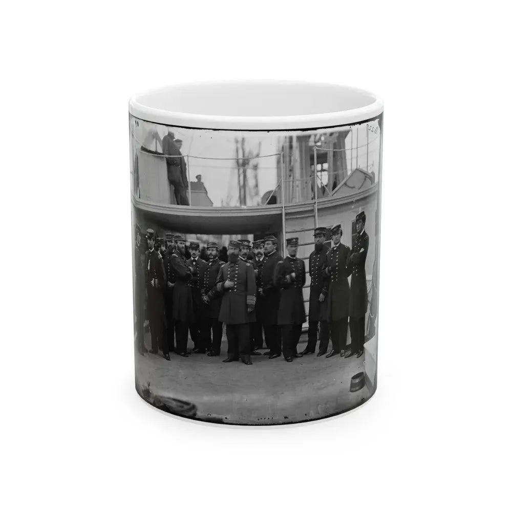 Hampton Roads, Va. Rear Admiral David D. Porter And Staff Aboard His Flagship, U.S.S. Malvern (U.S. Civil War) White Coffee Mug 11oz - Go Mug Yourself