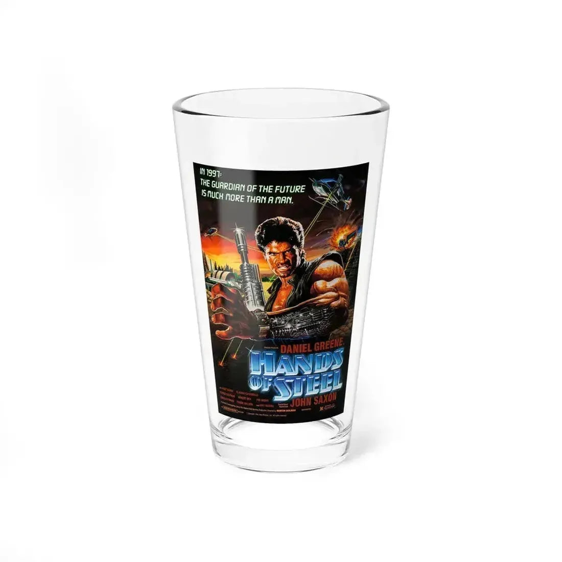HANDS OF STEEL 1986 Movie Poster - Pint Glass 16oz 16oz - Go Mug Yourself