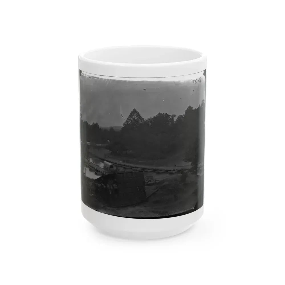 Hanovertown Ferry, Va.  Pontoon Bridges Across The Pamunkey, With Wagons (U.S. Civil War) White Coffee Mug 15oz - Go Mug Yourself