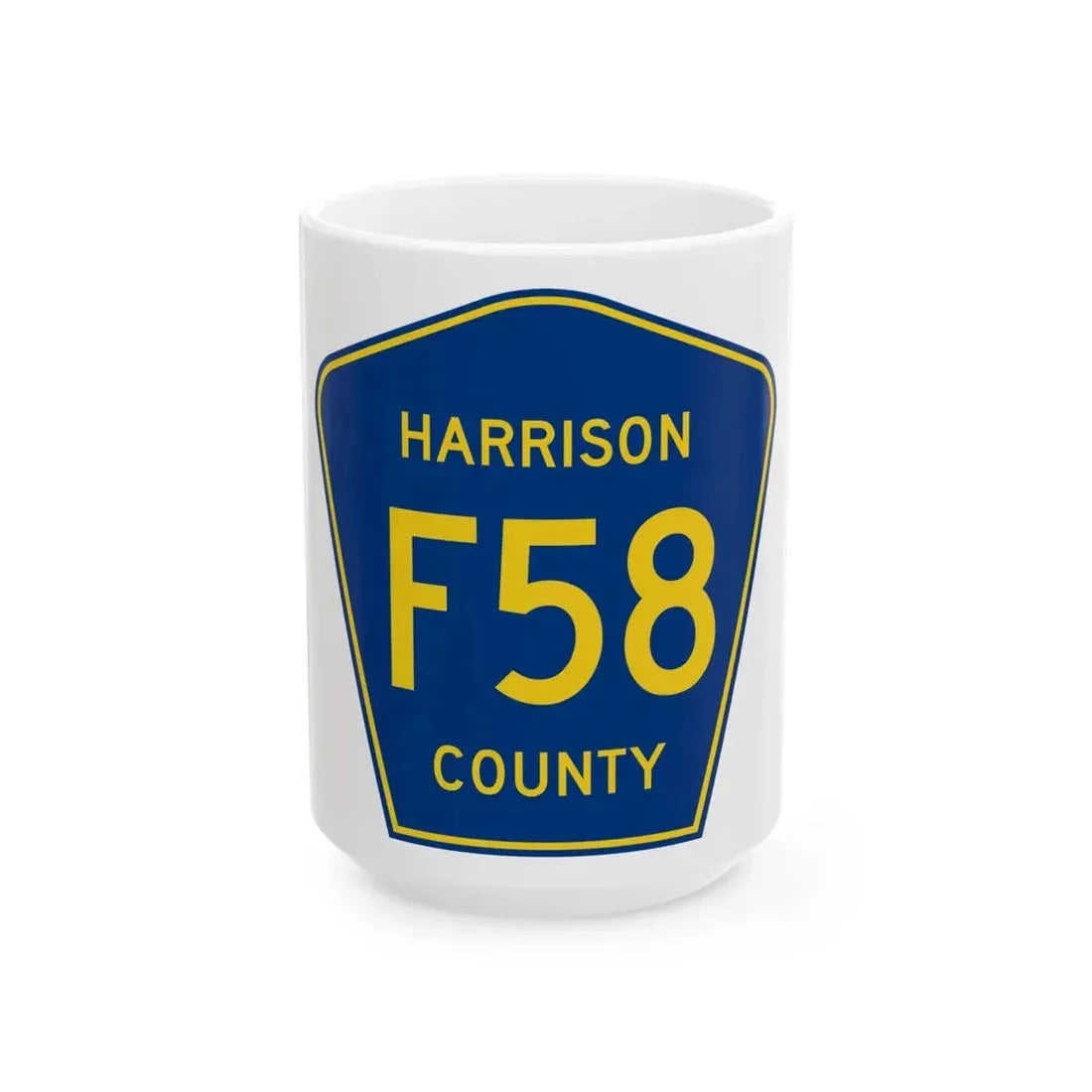 Harrison County Route F58 IA (Iowa) (Road Sign) White Coffee Mug 15oz - Go Mug Yourself