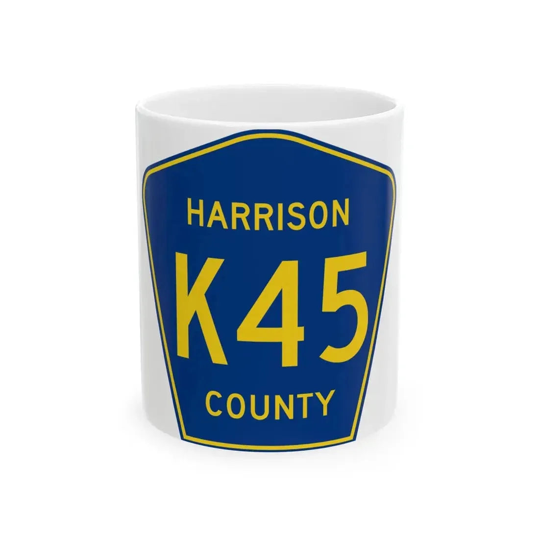 Harrison County Route K45 IA (Iowa) (Road Sign) White Coffee Mug 11oz - Go Mug Yourself