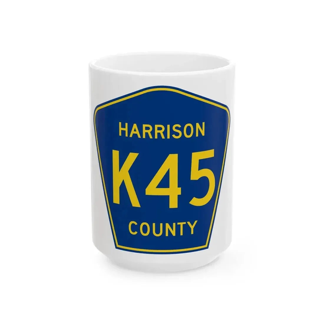 Harrison County Route K45 IA (Iowa) (Road Sign) White Coffee Mug 15oz - Go Mug Yourself