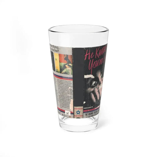 HE KNOWS YOUR ALONE (VHS COVER) Pint Glass 16oz 16oz - Go Mug Yourself