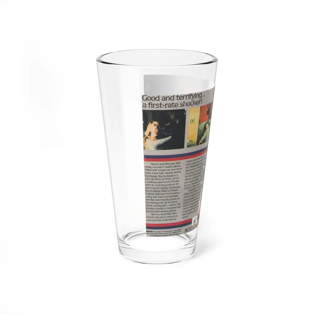 HE KNOWS YOUR ALONE (VHS COVER) Pint Glass 16oz - Go Mug Yourself