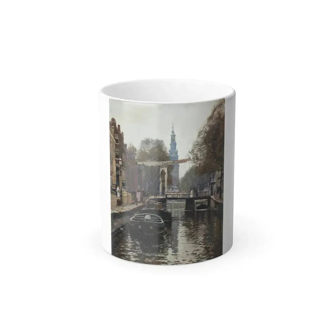 Heinrich Hermanns (1862-1942) An Amsterdam canal - Oil on Canvas Laid Down on Board - Color Changing Mug 11oz 11oz - Go Mug Yourself