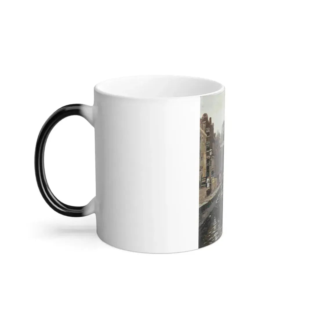 Heinrich Hermanns (1862-1942) An Amsterdam canal - Oil on Canvas Laid Down on Board - Color Changing Mug 11oz - Go Mug Yourself