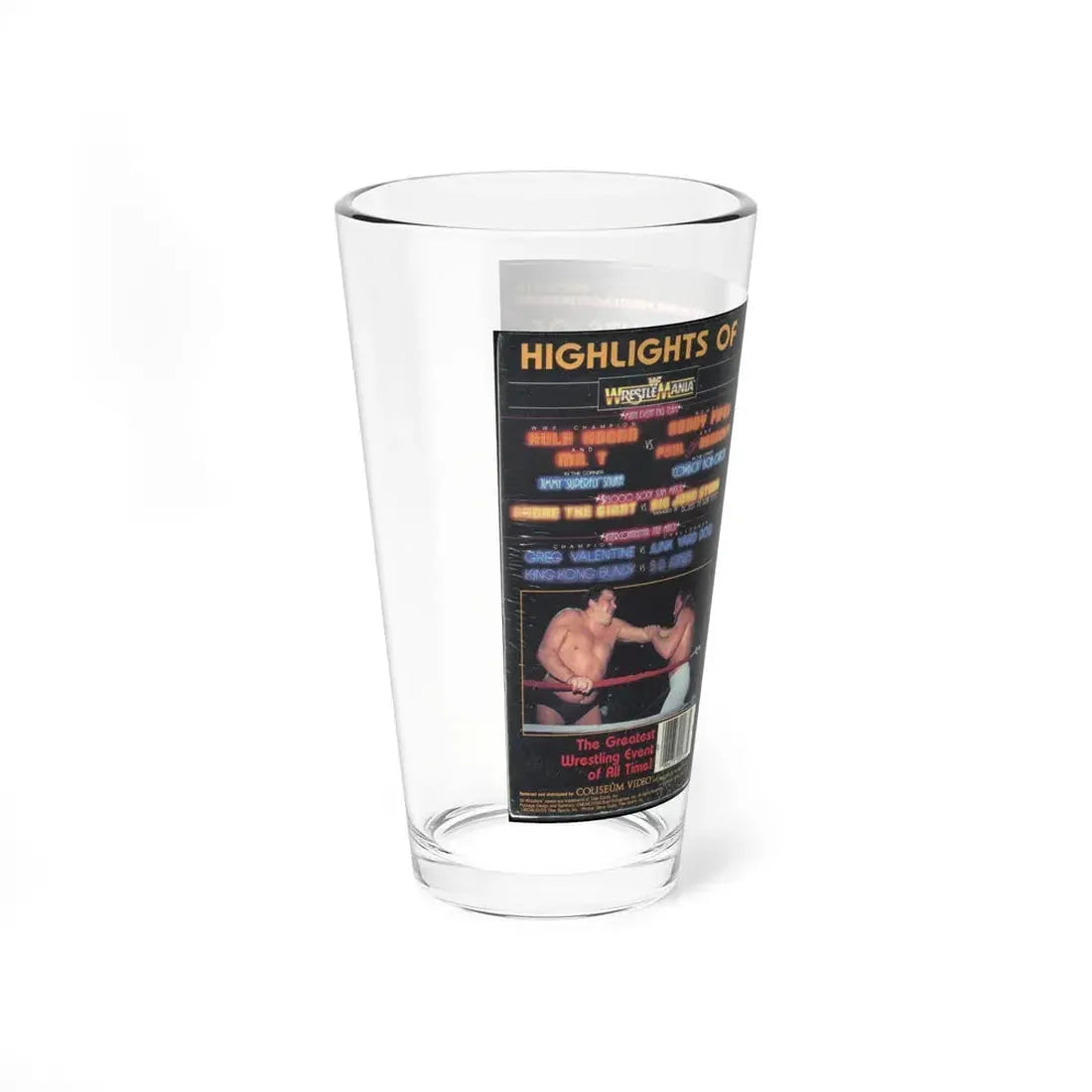 HIGHLIGHTS OFWRESTLE MANIA WWF (VHS COVER) Pint Glass 16oz - Go Mug Yourself