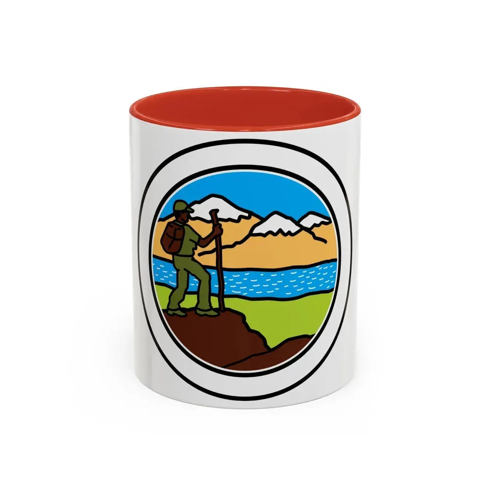 Hiking (Boy Scout Merit Badge) Accent Coffee Mug 11oz Red - Go Mug Yourself