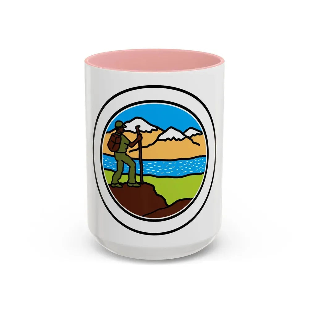 Hiking (Boy Scout Merit Badge) Accent Coffee Mug 15oz Pink - Go Mug Yourself