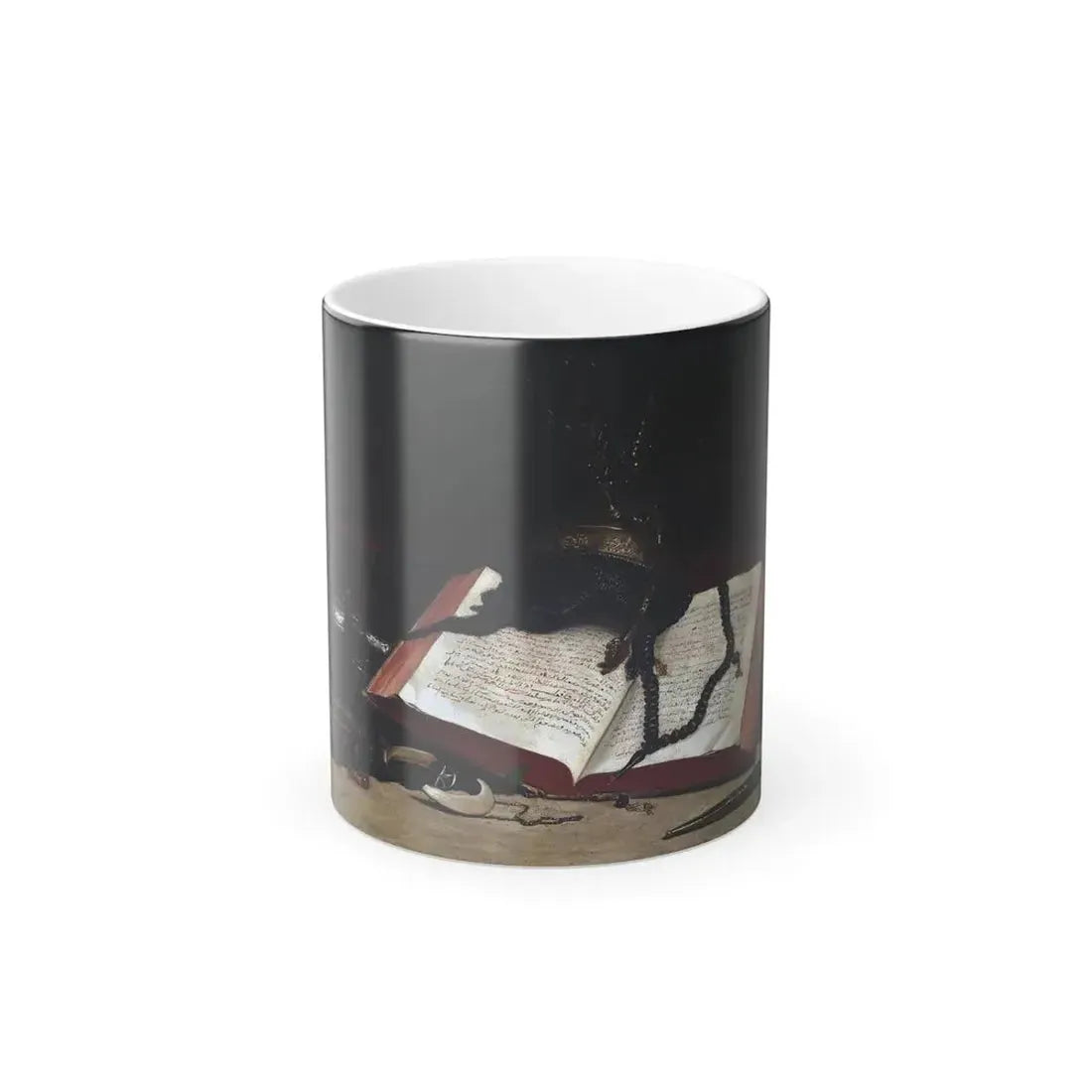Hippolyte Pierre Delanoy (1849-1899) An open book with Ottoman artefacts - Oil on Canvas - Color Changing Mug 11oz 11oz - Go Mug Yourself