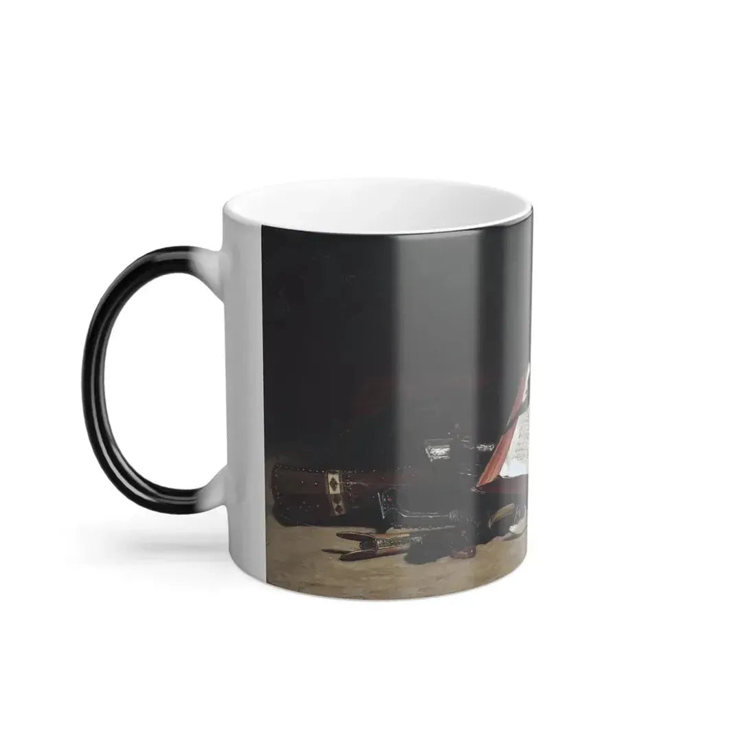 Hippolyte Pierre Delanoy (1849-1899) An open book with Ottoman artefacts - Oil on Canvas - Color Changing Mug 11oz - Go Mug Yourself