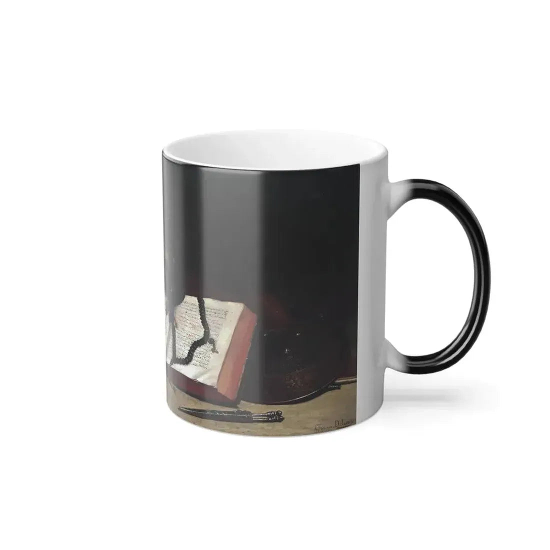 Hippolyte Pierre Delanoy (1849-1899) An open book with Ottoman artefacts - Oil on Canvas - Color Changing Mug 11oz - Go Mug Yourself