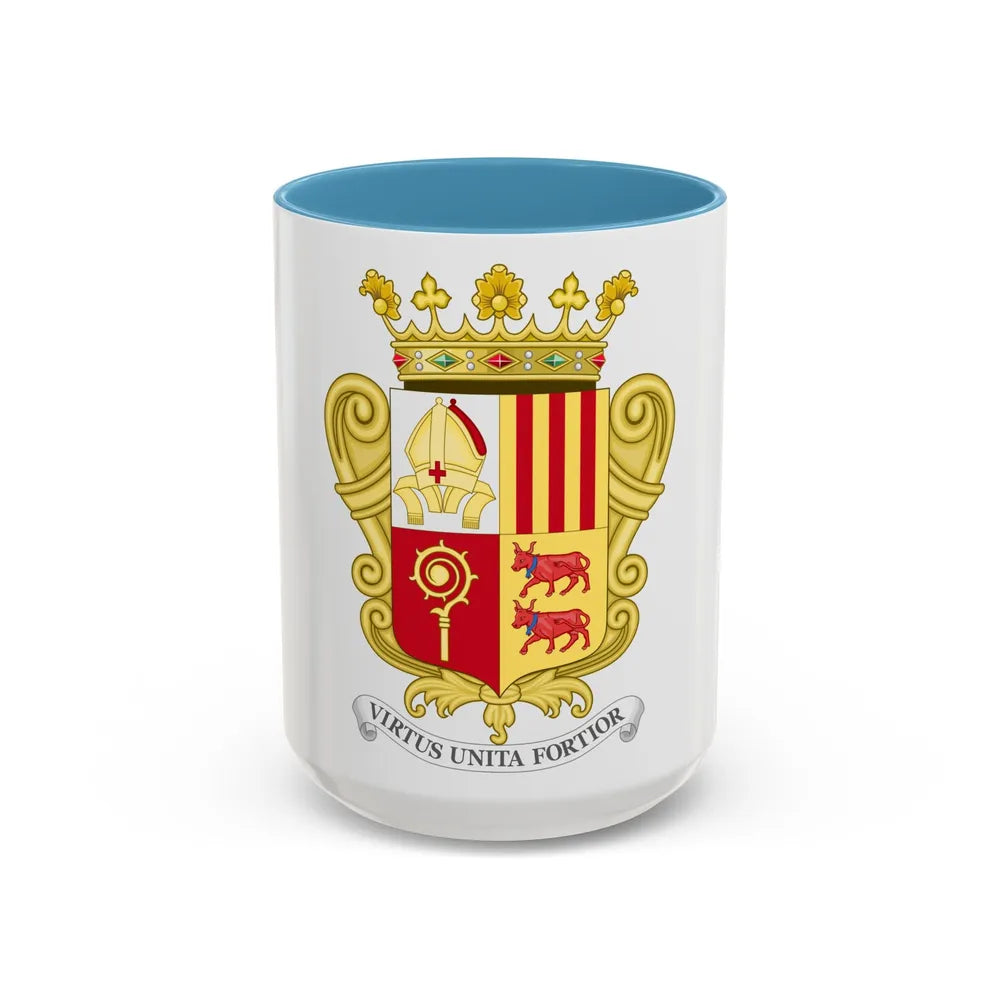 Historical Coat of Arms of French Prince of Andorra - Accent Coffee Mug 15oz Light Blue - Go Mug Yourself