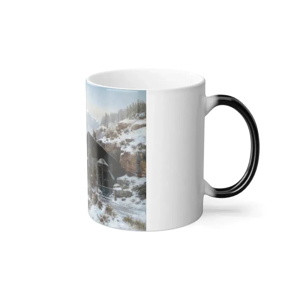 Horst Hacker (1842-1906) Smithy in Winter - Oil on Canvas - Color Changing Mug 11oz - Go Mug Yourself