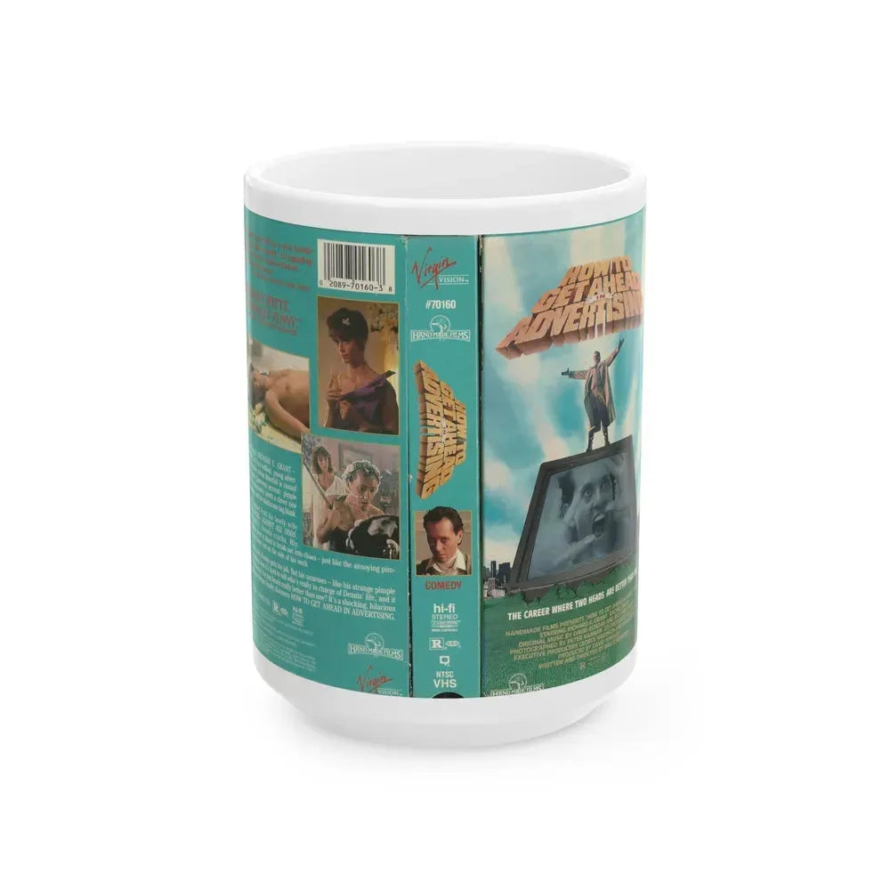 HOW TO GET AHEAD IN ADVERTISING (VHS COVER) - White Coffee Mug 15oz - Go Mug Yourself