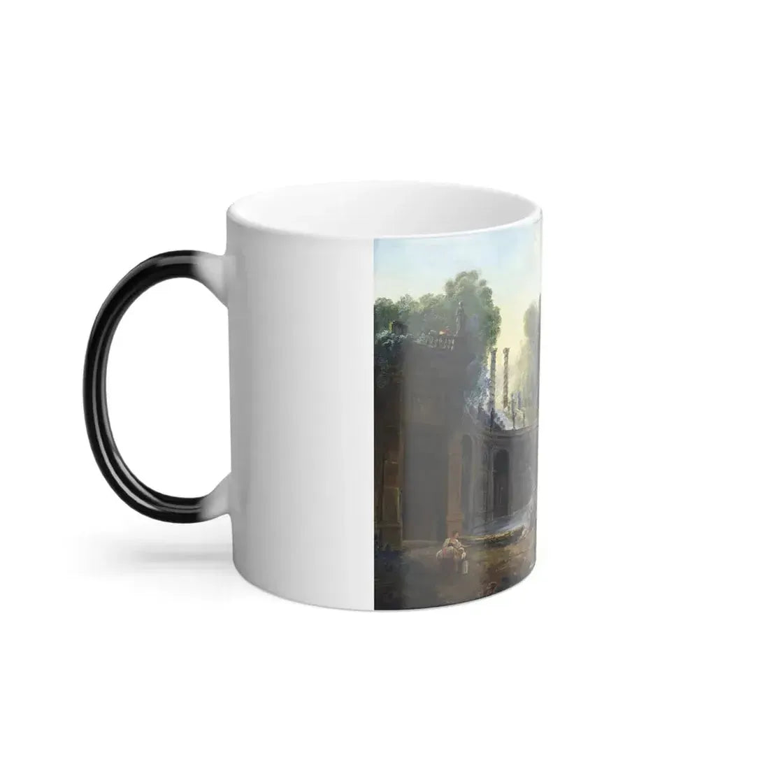 Hubert Robert (1733-1808) The Teatro delle Acque in the garden of the Villa Aldobrandini - Oil on Canvas - Color Changing Mug 11oz - Go Mug Yourself
