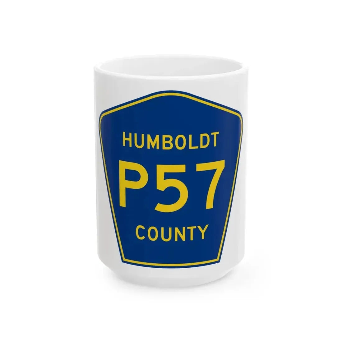 Humboldt County Route P57 IA (Iowa) (Road Sign) White Coffee Mug 15oz - Go Mug Yourself