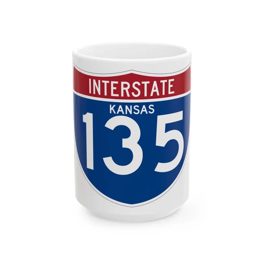 I-135 KS (Kansas) (Road Sign) White Coffee Mug 15oz - Go Mug Yourself
