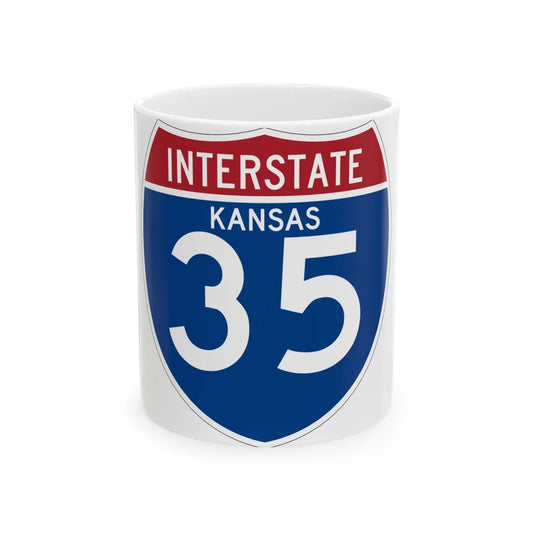 I-35 KS (Kansas) (Road Sign) White Coffee Mug 11oz - Go Mug Yourself