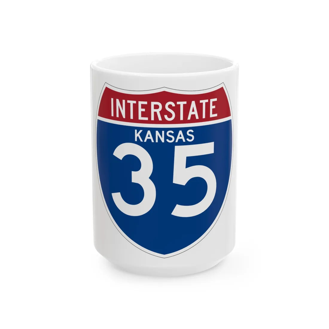 I-35 KS (Kansas) (Road Sign) White Coffee Mug 15oz - Go Mug Yourself