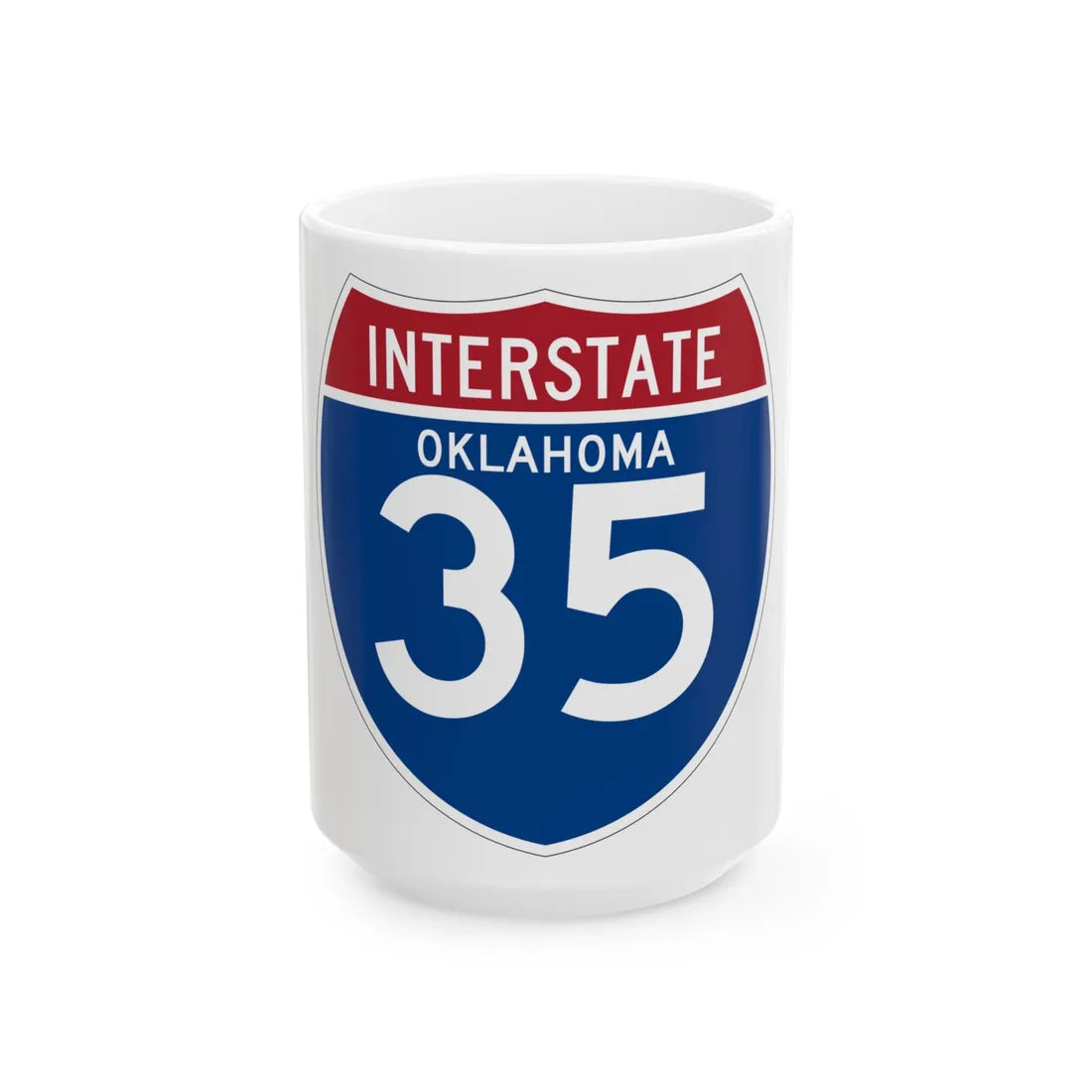 I-35 OK (Oklahoma) (Road Sign) White Coffee Mug 15oz - Go Mug Yourself