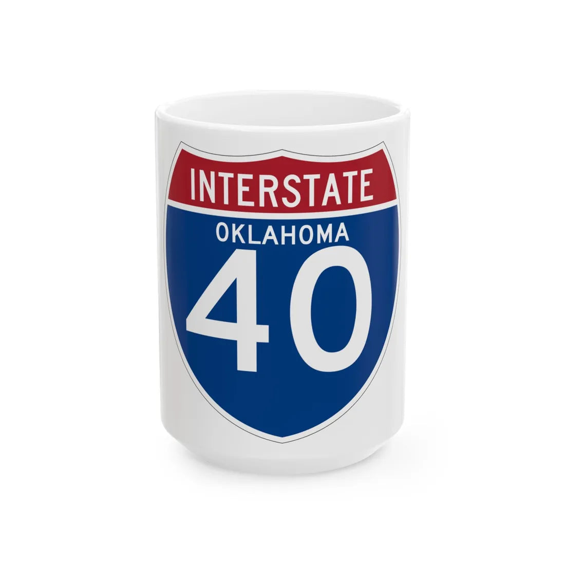 I-40 OK (Oklahoma) (Road Sign) White Coffee Mug 15oz - Go Mug Yourself