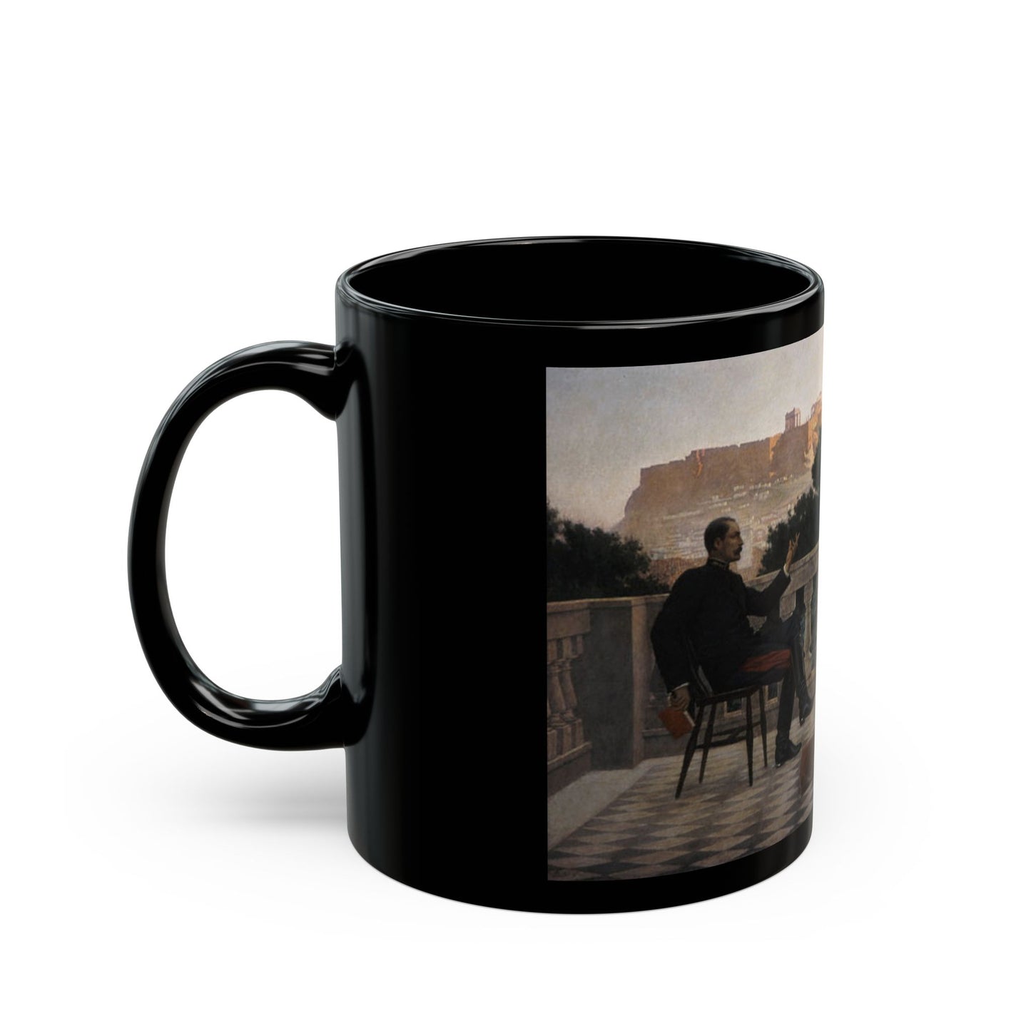 Iakovos Rizos (1849-1926) On terrace - 1897 - Black Coffee Mug-Go Mug Yourself