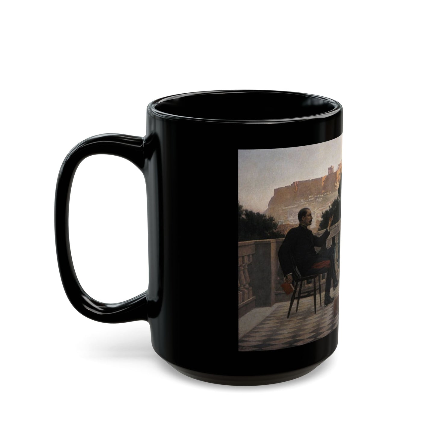 Iakovos Rizos (1849-1926) On terrace - 1897 - Black Coffee Mug-Go Mug Yourself